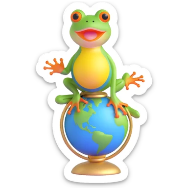 glamorous frog in a choker, standing on a globe sticker