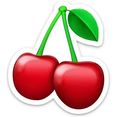 “Two red cherries with a green stem and one green leaf, shiny slot‑machine symbol in emoji style.” sticker