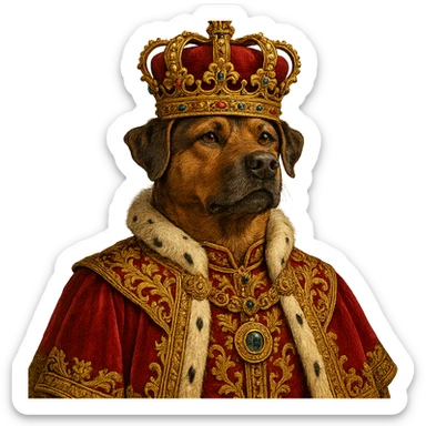 king dog with showy crown, proud and strong, rich decorations sticker