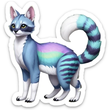 Colorful dark tropical pale light fruity pastel white glorious iridescent divine exotic cute cool beautiful beautiful fantasy-caracal-civet-genet-sergal-vernid-Cacomistle-Trico-oncilla-animal-Fakémon-hybrid-fursona (full body) sticker