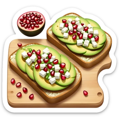 Sliced Avocado toast with pomegranate seeds and feta cheese sticker