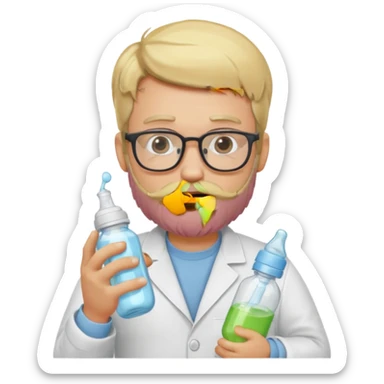 blonde bearded man with glasses with baby bottle sticker