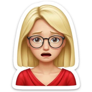 lomg blond woman  crying with glasses with red party wear dress sticker