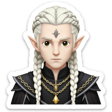 a dark elf king wearing black and white royal garb with his hair braided  sticker