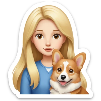 girl with long blond hair with a corgi sticker