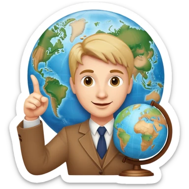 English teacher pointing to a globe, friendly expression sticker