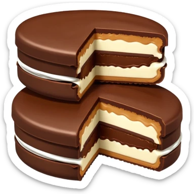 alfajor típico relleno de dulce de leche y cubierto de chocolate, mordido sticker