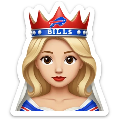 Blonde Buffalo Bills fan who’s a bride with the Buffalo Bills logo as the crown sticker