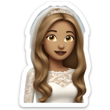 Beautiful woman with long straight light brown hair wearing a long sleeved laced wedding dress sticker