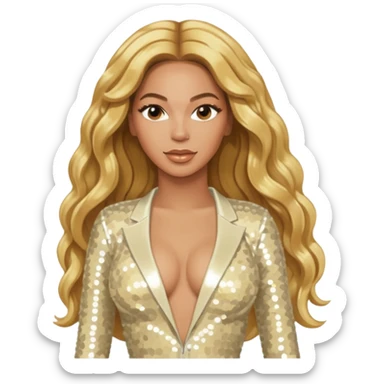 Beyonce with long golden blonde hair, ivory sequin tour outfit sticker
