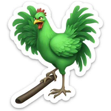green chicken holding a long stick  sticker
