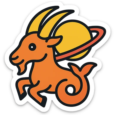 Capricorn goat with Saturn rings, stylized, modern icon sticker