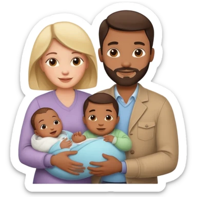 30s couple, man and woman, holding a baby, happy family sticker