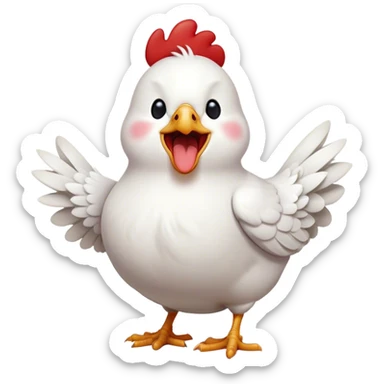 Cinematic Cute Yawning White Chicken Portrait Emoji, Head tilted slightly with a dramatic, wide-open yawn, showcasing a soft, fluffy white plumage with a crisp red comb and drooping wings, round beady eyes barely open in drowsy contentment, Simplified yet irresistibly adorable features, highly detailed, glowing with a soft, cozy glow, high shine, relaxed yet expressive, stylized with a touch of whimsy, bright and endearing, soft glowing outline, capturing the essence of a sleepy yet affectionate chicken, so drowsy it feels like it could stretch out of the screen and curl up for a nap! sticker