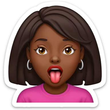 Dark skin Girl with mouth open and tongue out shaking her head sticker