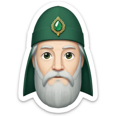 albus dumbledore with very long beard with dark green turkish fez cap and decorative motifs without gem sticker