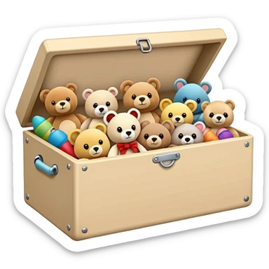 Beige toy box filled with toys and stuffed animals  sticker