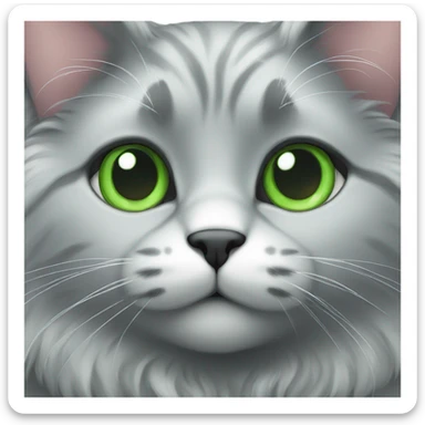 Green eyed fluffy grey cat sticker