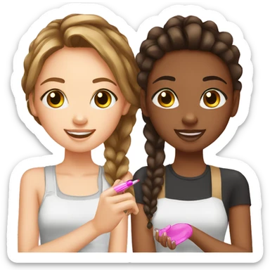 White teen girl and black teen girl are getting their nails done sticker