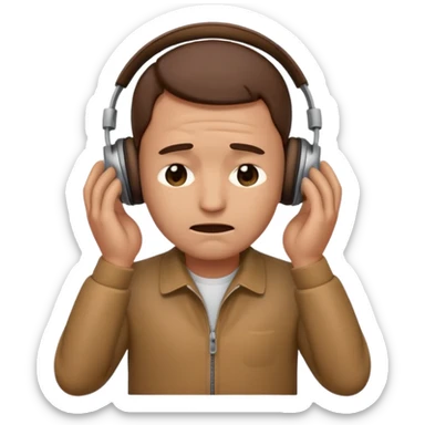 Male emoji with head phone holding both hands listening looks like sad looking down crying  sticker