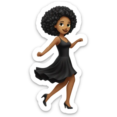 Mujer blanca con un vestido negro y cabello largo bailando salsa  sticker