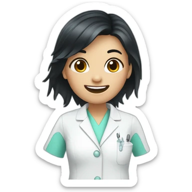 Smart dentist girl waving black hair sticker