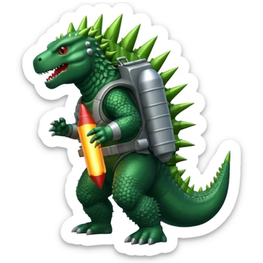 Godzilla wearing a rocket pack sticker