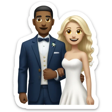 Puerto rican beard short hair with blue hat and navy blue suit getting Married with blond long hair girl with white  wedding dress  sticker