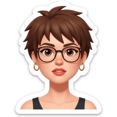 Female very very short brown hair few spikes brown eyes hoop earrings hoop earrings glasses full lips sticker