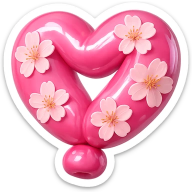 pink heart with sakura flowers, balloon style sticker