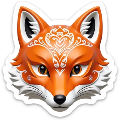 ​Cinematic Realistic Japanese Kitsune Mask, depicted as an intricately carved fox mask with flowing, delicate features and vivid traditional patterns, its mysterious eyes set against a softly blurred background that emphasizes its mystical allure and cultural significance, rendered with detailed textures and refined lighting, sticker