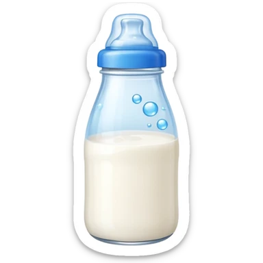 baby Milk bottle with blue cap and bubbles sticker