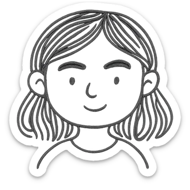 girl with brown hair and thick eyebrows, hand drawn outlined icon sticker