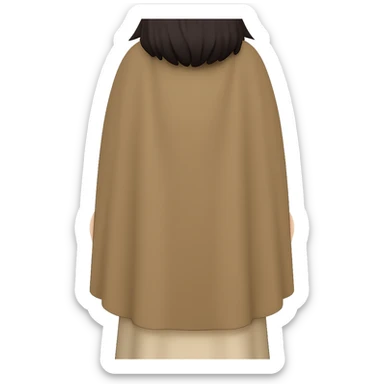 Fullbody backview of Mary Magdalene with dark hair, wearing a light tan ancient dress and a dark tan cape from the reference image, sandals, in classic emoji style with transparent background. sticker