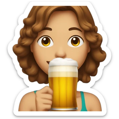 a woman with wacky brown hair drinking a beer sticker