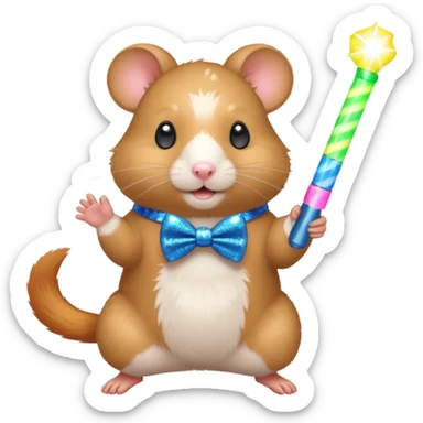 A hamster wearing a glittery bowtie, spinning around with a glow stick



















 sticker