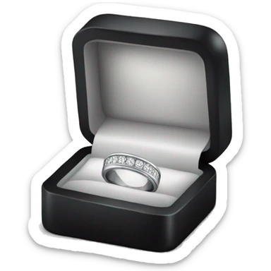 a silver wedding band inside a black ring box sticker