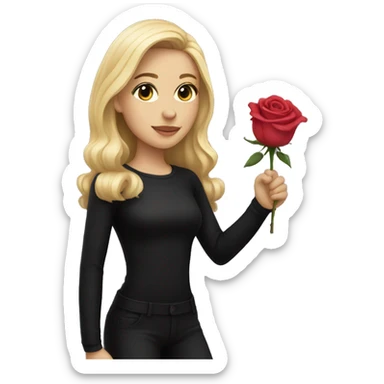 Blonde girl wearing all black outfit with rose in her hand  sticker