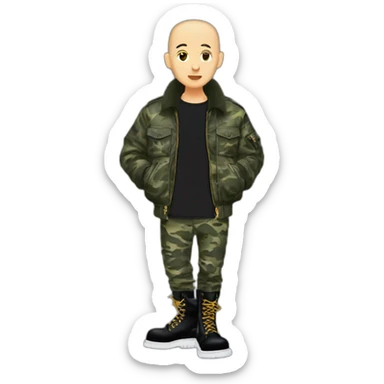 skinhead with ma-1 bimber jacket camo pants and 10 hole doc martens sticker