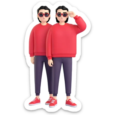 A guy in a red sweatshirt with sunglasses, with stylish black hair, stands in a cool pose sticker