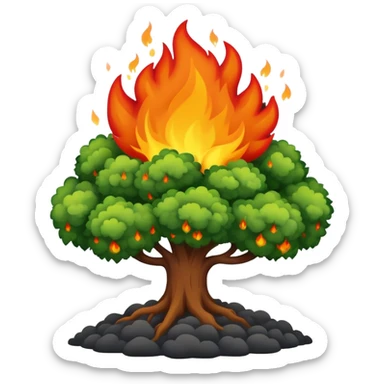 Flaming bush on fire with smoke sticker