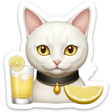 White Cat drinking tequila  With lemon and salt  sticker