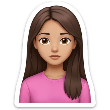 Feminine girl with light brown skin, dark straight long hair and dark eyes, wearing a pink shirt, profile picture style sticker