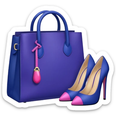 royal purple heels, pink lipstick cosmetics and deep blue bag emojis sticker