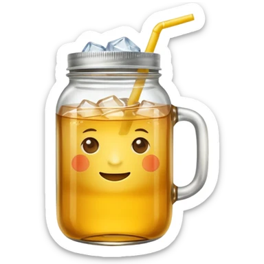 mason jar without any straws, 2d, in google emoji style, no face, simple with little shading, mason jar with ice lemon tea but no lemons and no ice visible. NO STARWS.  sticker
