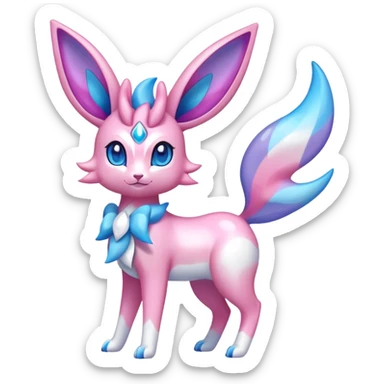Shiny Exotic Colorful Ethereal Sparkly Sylveon-Amaura-Aurorus-Fakémon-hybrid-creature (full body)  sticker