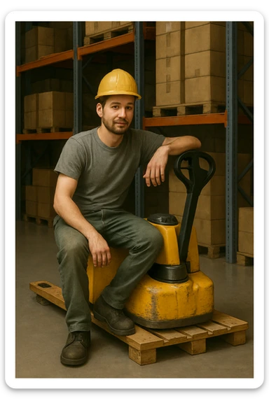 Make the pallet truck yellow, keep the same style and subject, realistic illustration style. sticker