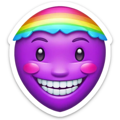 purple circular emoji head not attached to a neck, smiling with colorful neon rainbow diamond teeth sticker