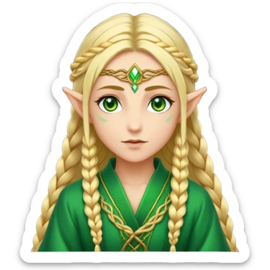 mystic elf, long golden braid, glowing runes on robe sticker
