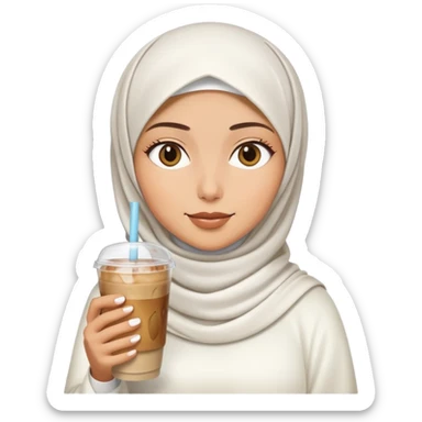 White hijab girl and iced coffee sticker